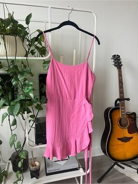 Cotton Candy Hot Pink Ruffle Wrap Mini Dress